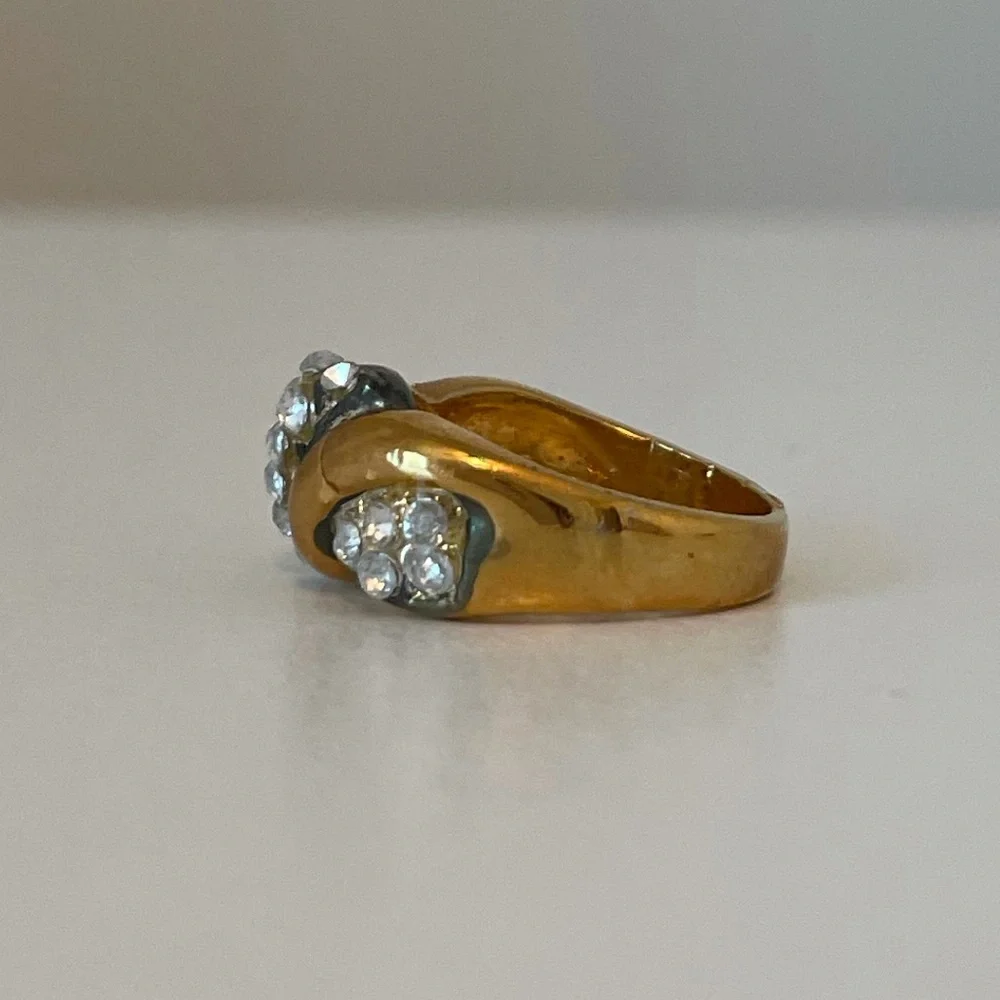 Vintage Ring Two Tone Gold Silver White Diamond Crystal Gemstone Vintage Jewelry